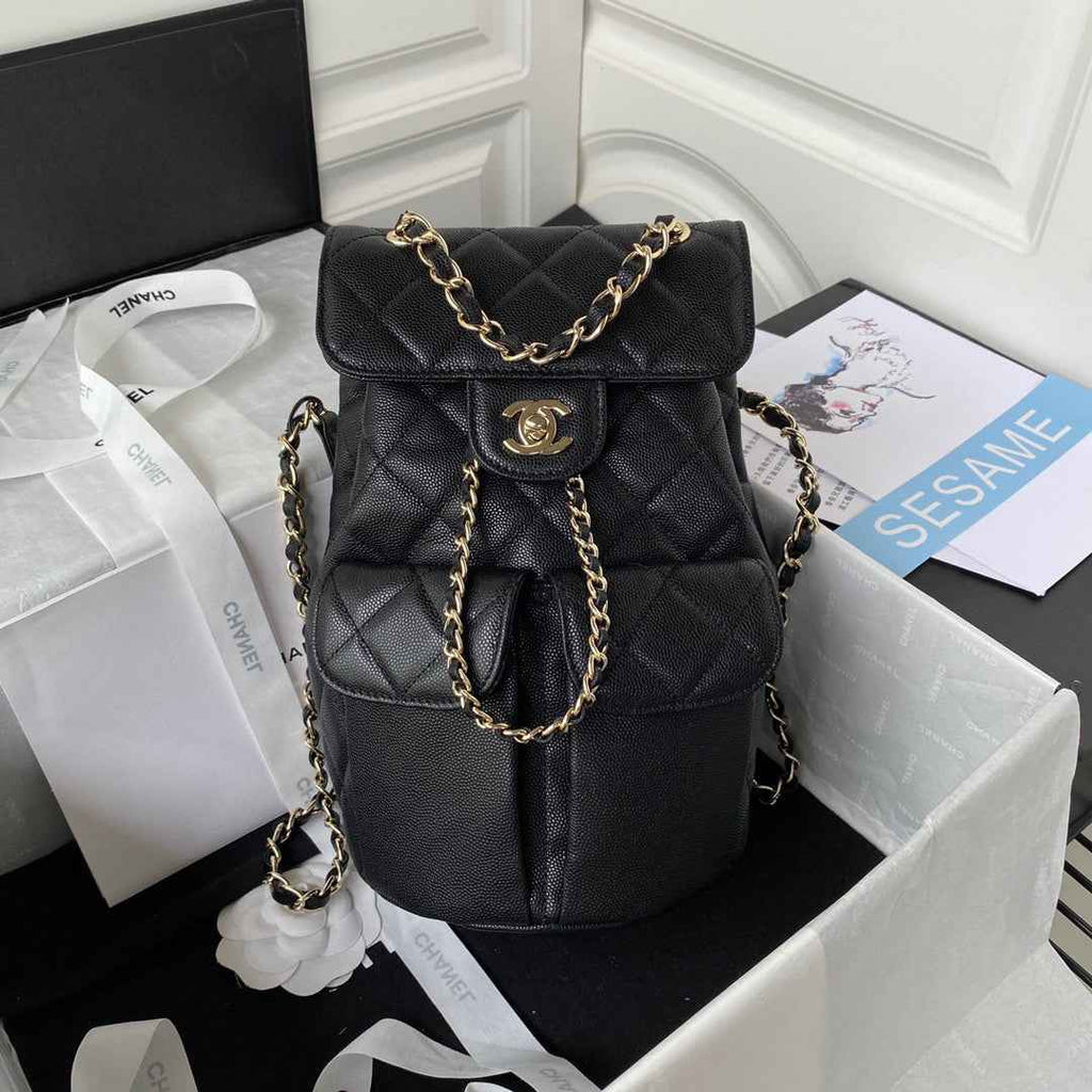 Chanel AS3200 Backpack Calfskin Black Gold