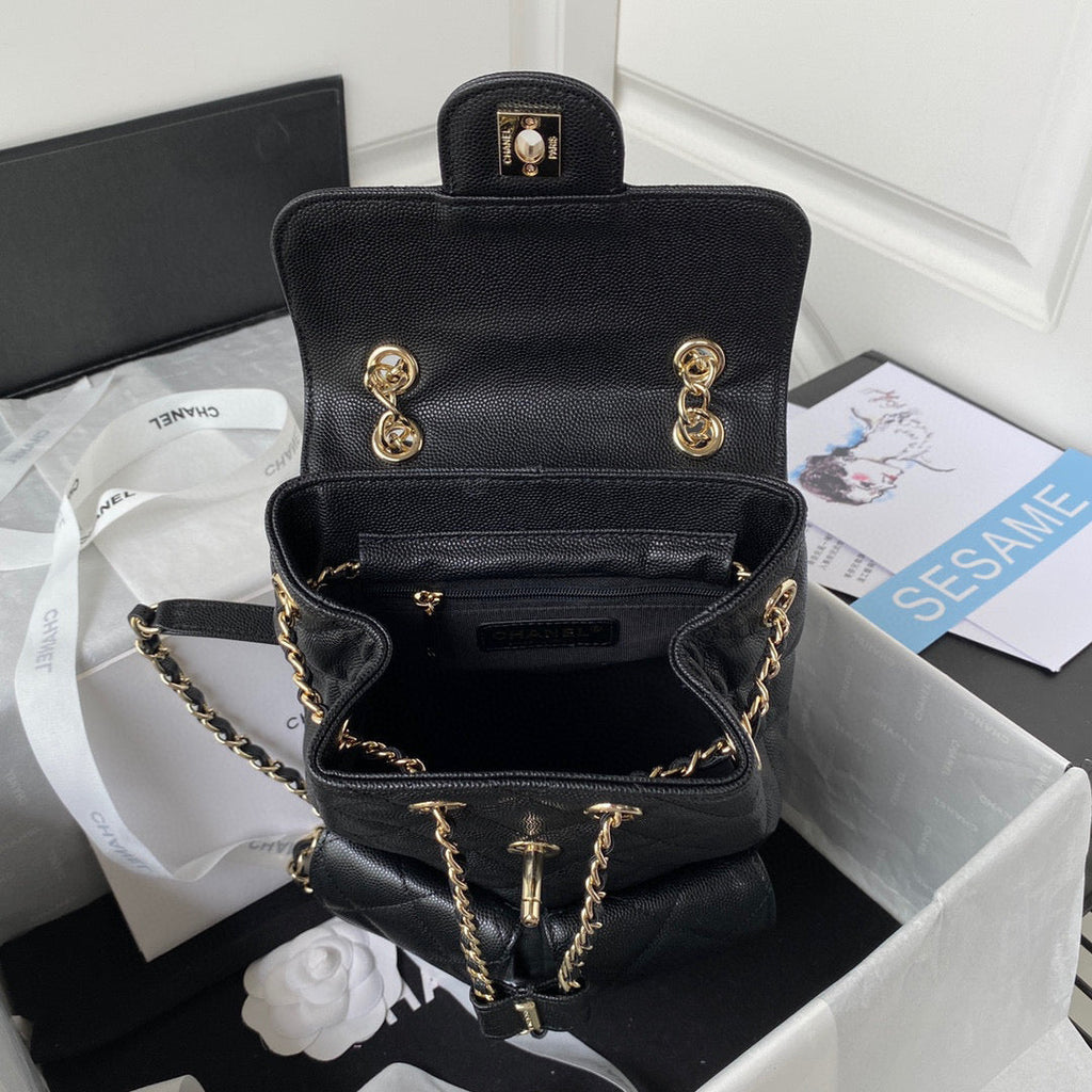 Chanel AS3200 Backpack Calfskin Black Gold