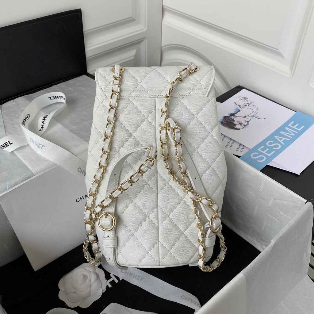 Chanel AS3200 Backpack Calfskin White Gold