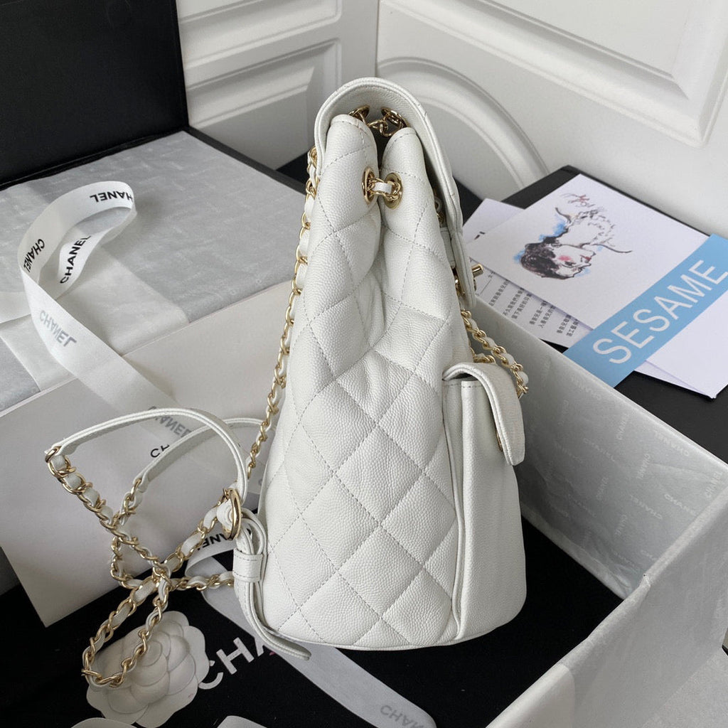 Chanel AS3200 Backpack Calfskin White Gold
