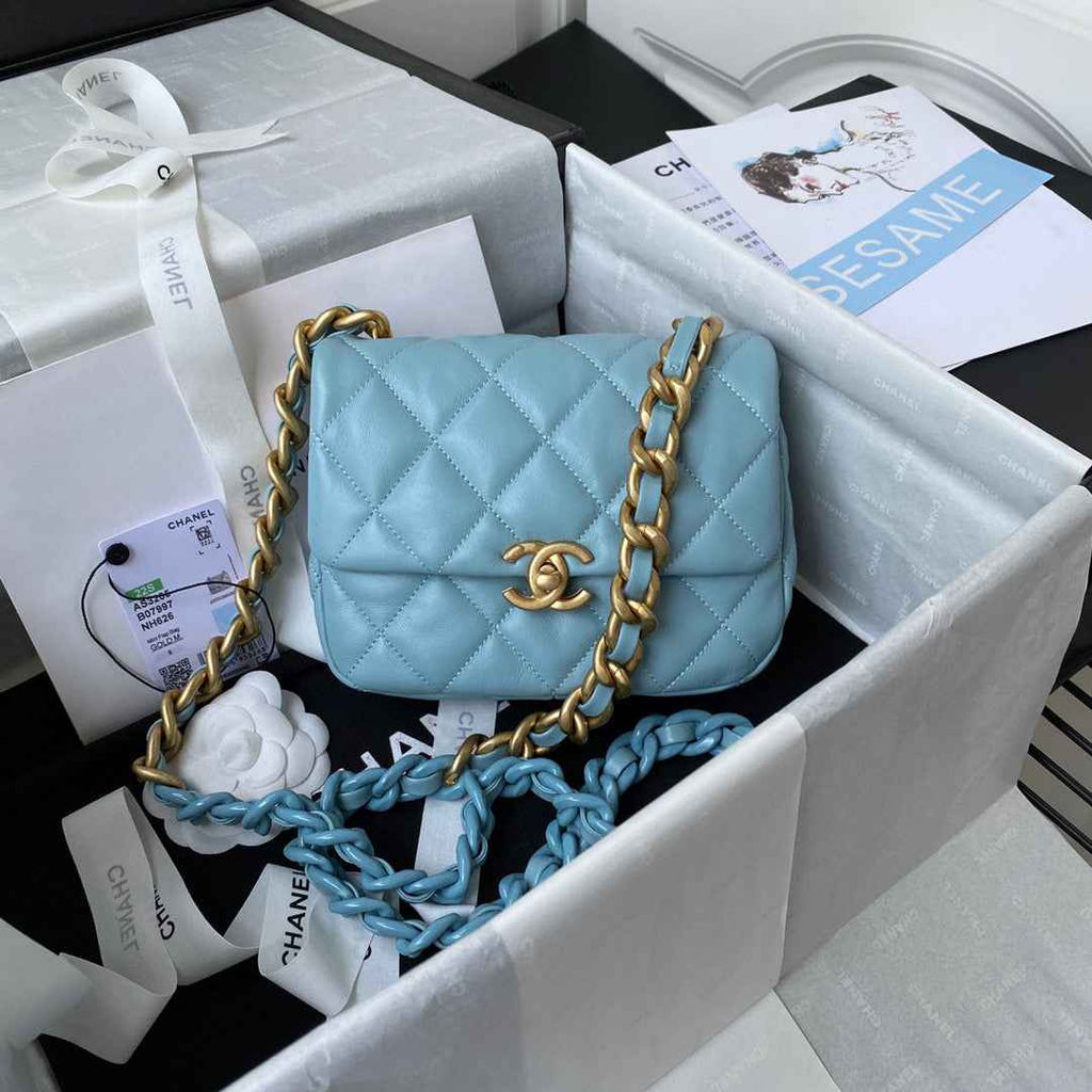 Chanel AS3205 Mini Flap Bag Lambskin Gold-Tone Metal Blue