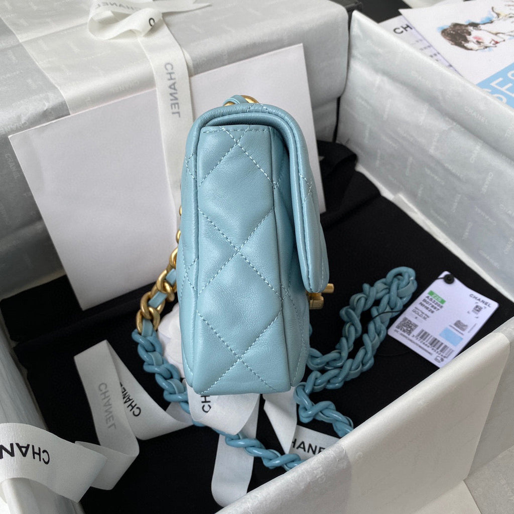 Chanel AS3205 Mini Flap Bag Lambskin Gold-Tone Metal Blue