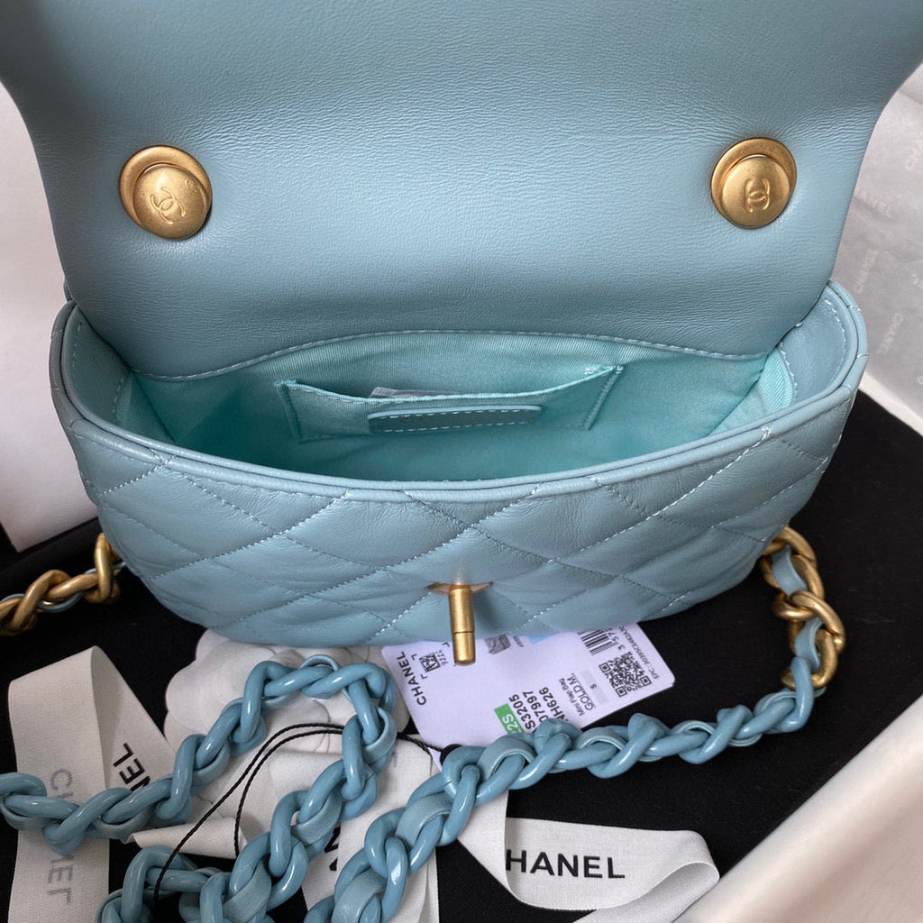 Chanel AS3205 Mini Flap Bag Lambskin Gold-Tone Metal Blue
