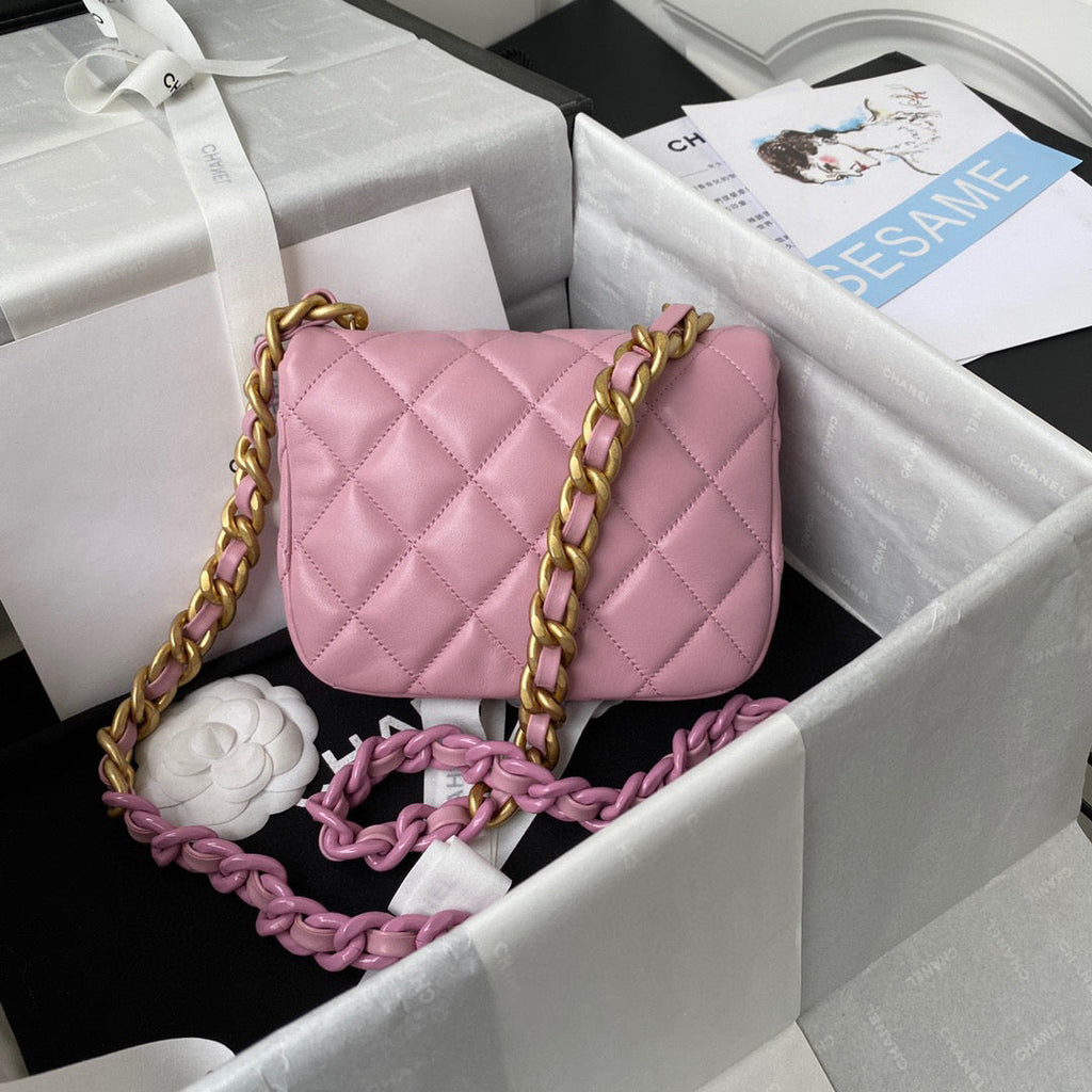 Chanel AS3205 Mini Flap Bag Lambskin Gold-Tone Metal Pink