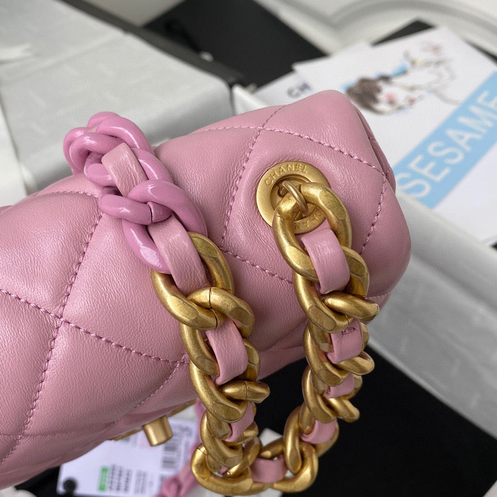 Chanel AS3205 Mini Flap Bag Lambskin Gold-Tone Metal Pink
