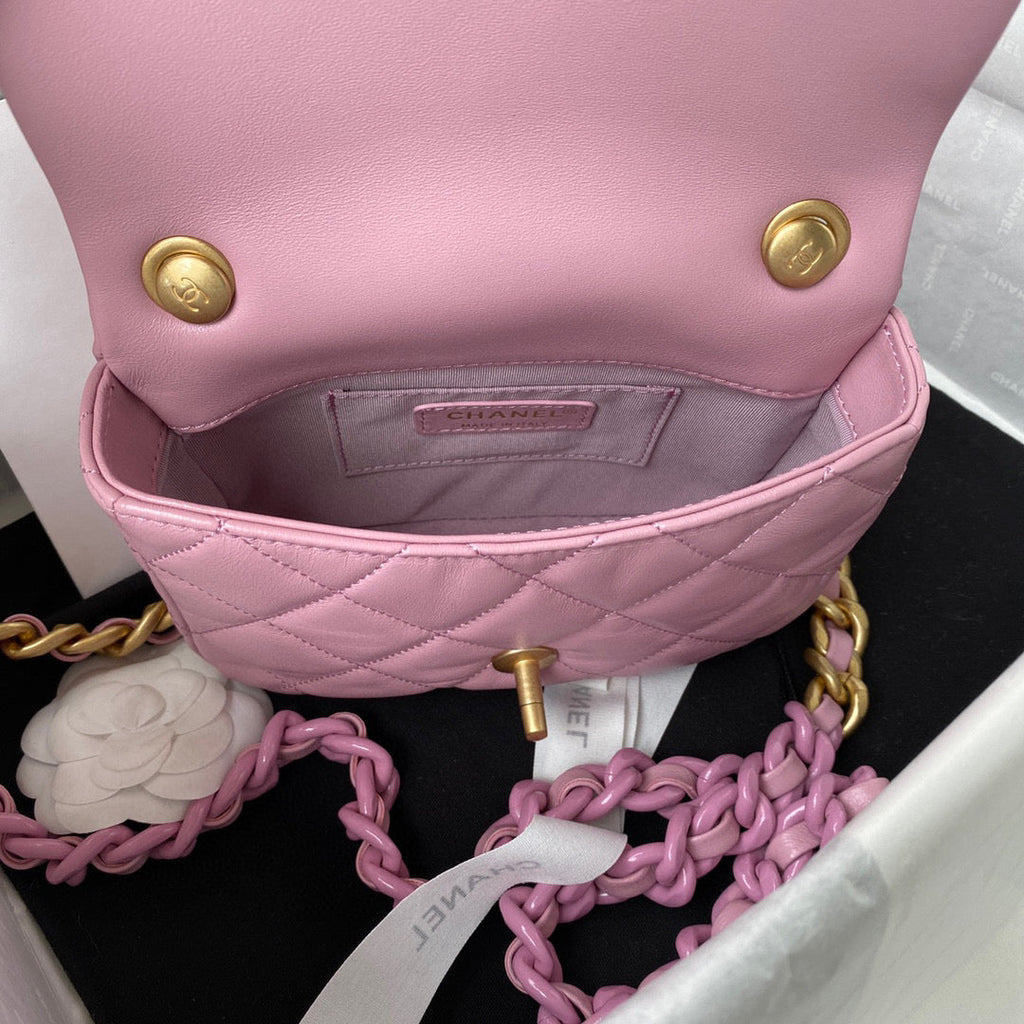 Chanel AS3205 Mini Flap Bag Lambskin Gold-Tone Metal Pink