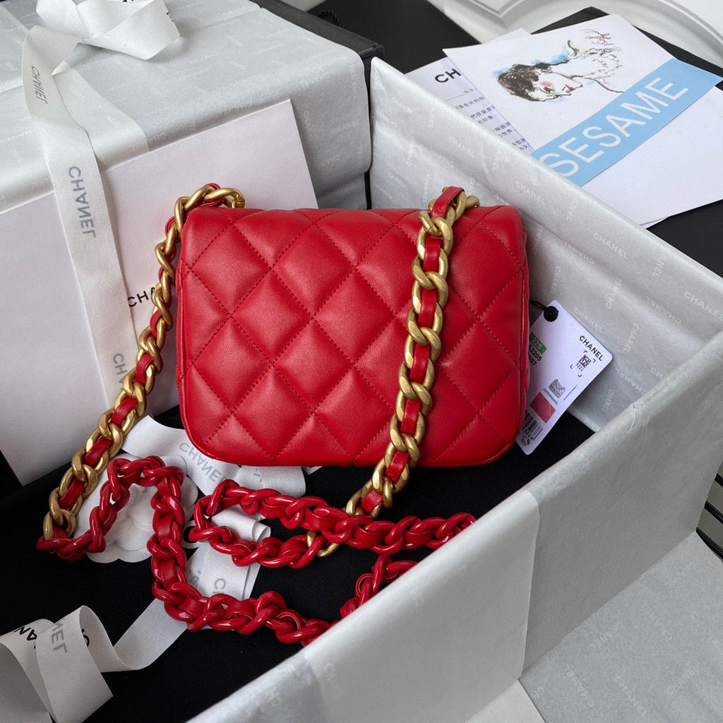 Chanel AS3205 Mini Flap Bag Lambskin Gold-Tone Metal Red