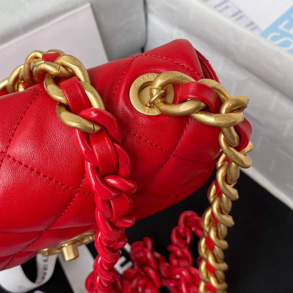 Chanel AS3205 Mini Flap Bag Lambskin Gold-Tone Metal Red