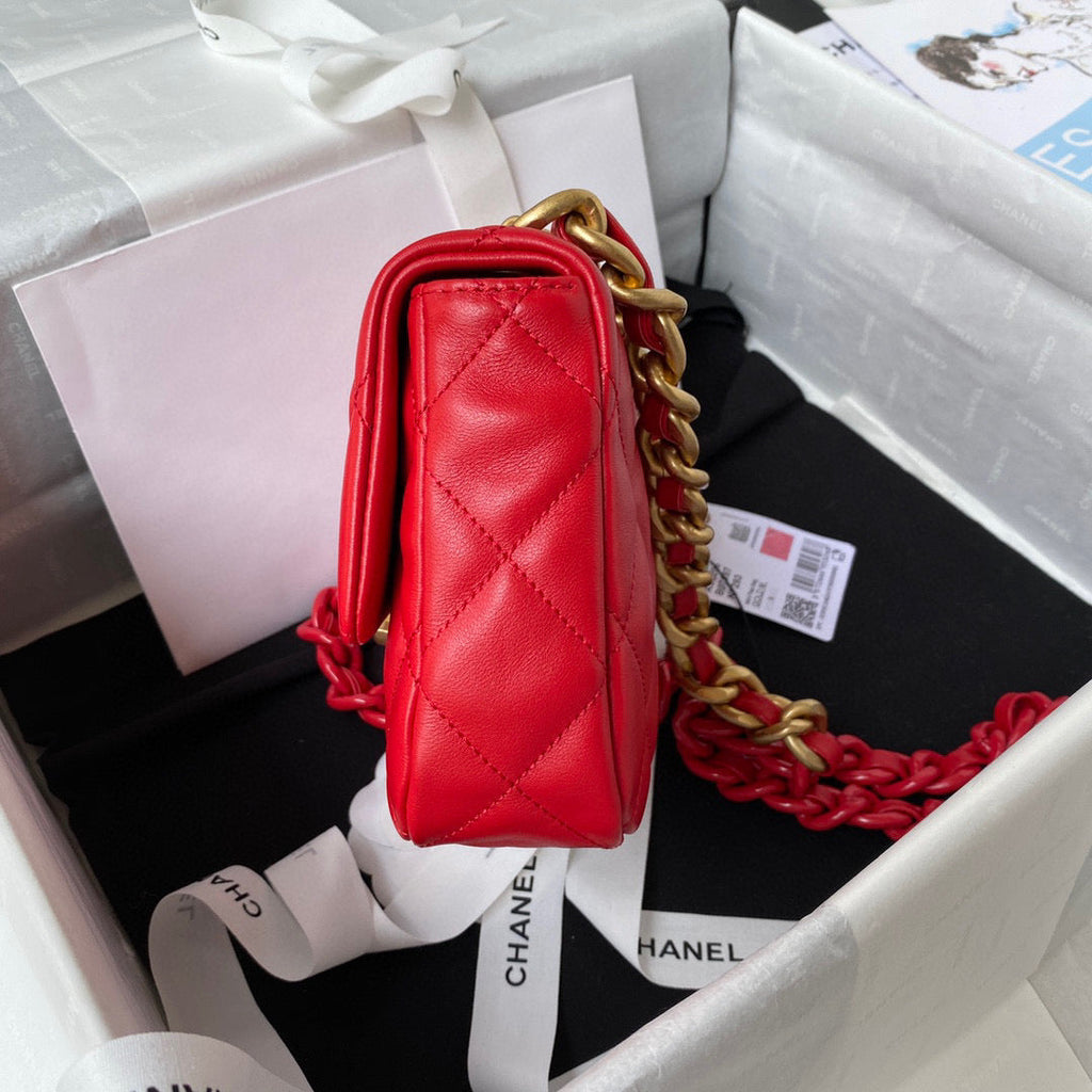 Chanel AS3205 Mini Flap Bag Lambskin Gold-Tone Metal Red