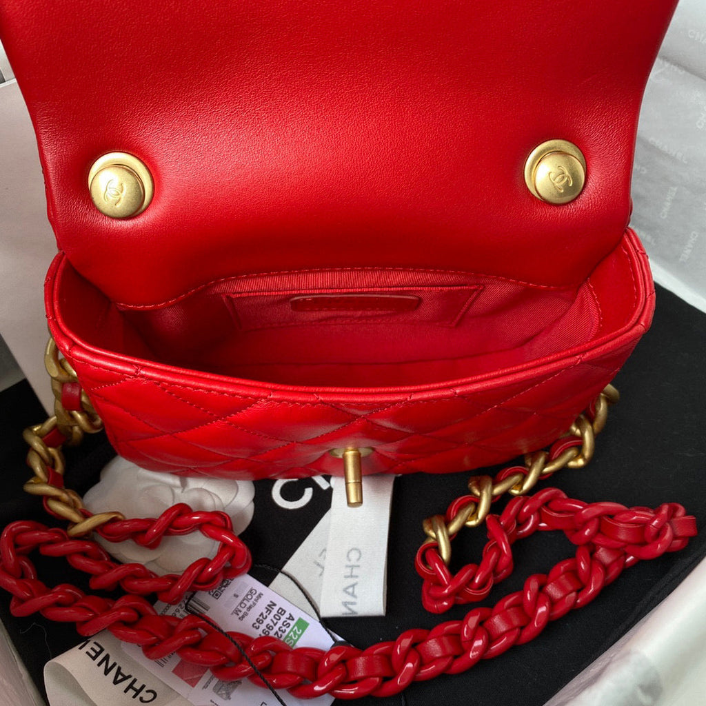 Chanel AS3205 Mini Flap Bag Lambskin Gold-Tone Metal Red