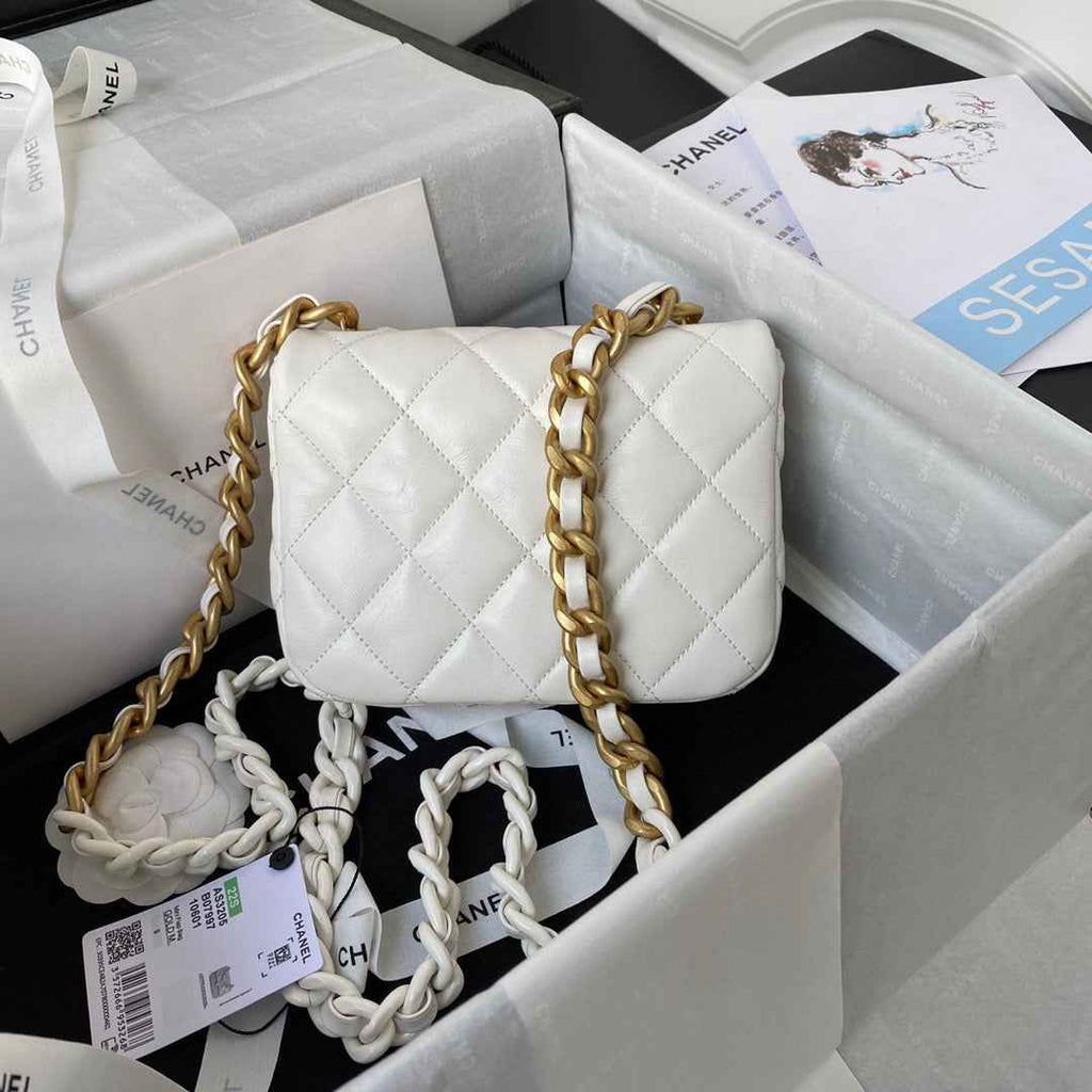 Chanel AS3205 Mini Flap Bag Lambskin Gold-Tone Metal White