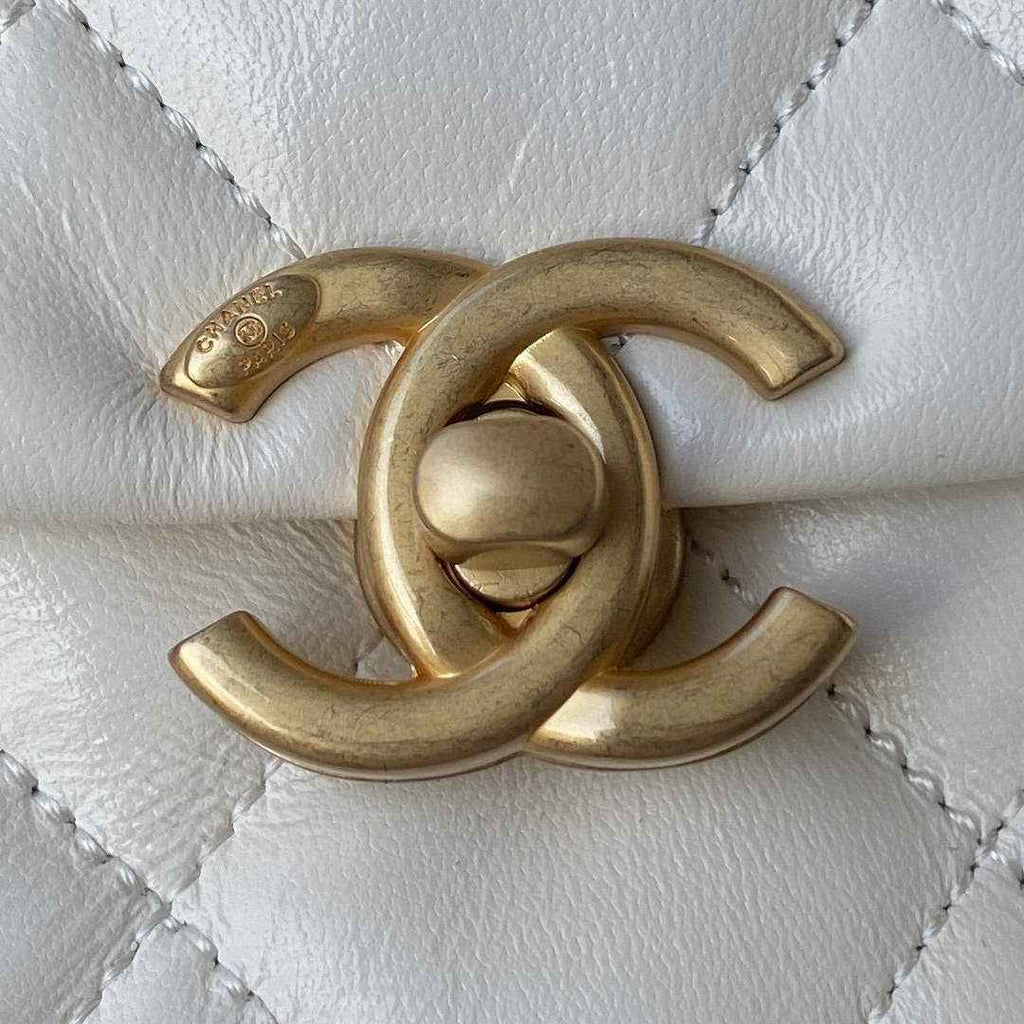 Chanel AS3205 Mini Flap Bag Lambskin Gold-Tone Metal White