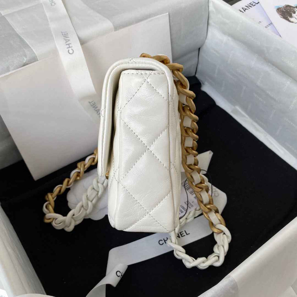 Chanel AS3205 Mini Flap Bag Lambskin Gold-Tone Metal White