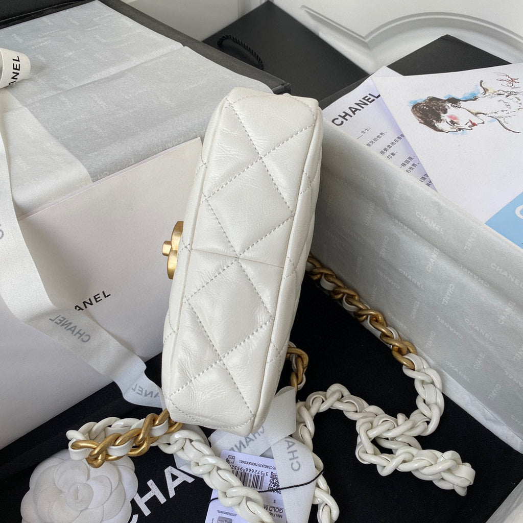 Chanel AS3205 Mini Flap Bag Lambskin Gold-Tone Metal White