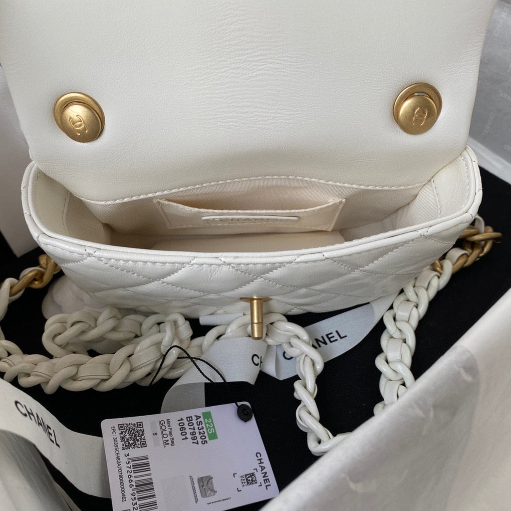 Chanel AS3205 Mini Flap Bag Lambskin Gold-Tone Metal White