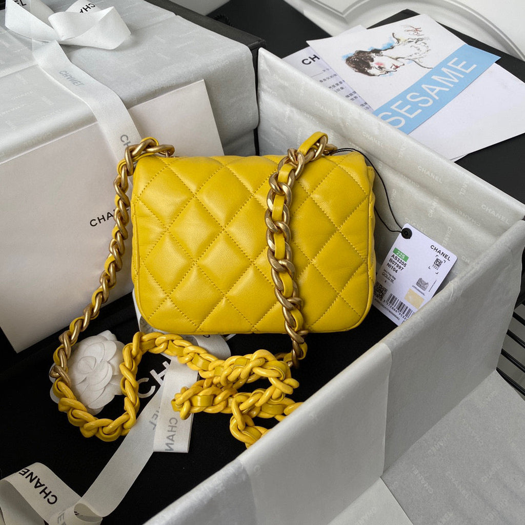 Chanel AS3205 Mini Flap Bag Lambskin Gold-Tone Metal Yellow