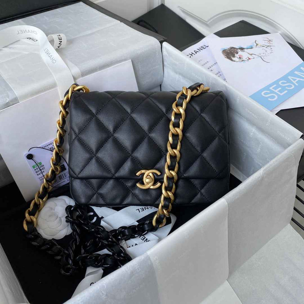 Chanel AS3206 Small Flap Bag Lambskin Gold-Tone Metal Black