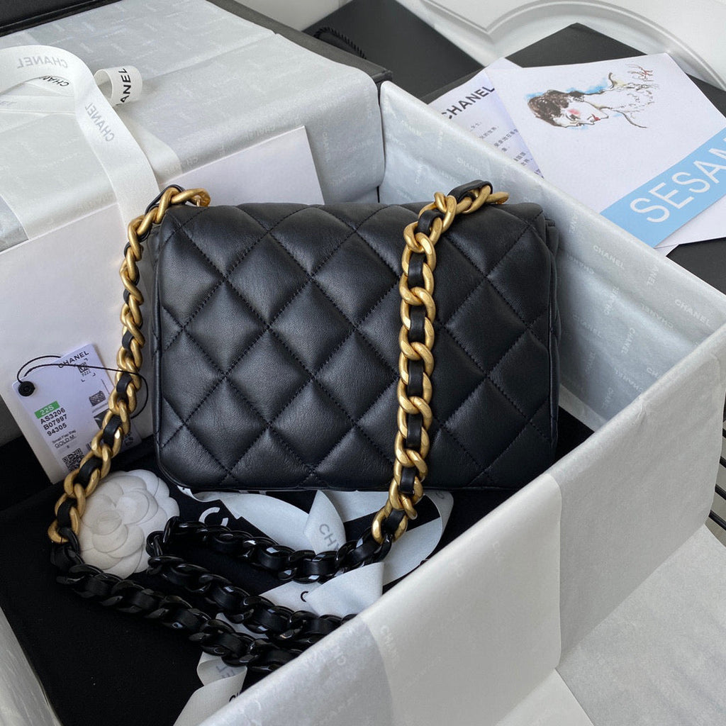 Chanel AS3206 Small Flap Bag Lambskin Gold-Tone Metal Black