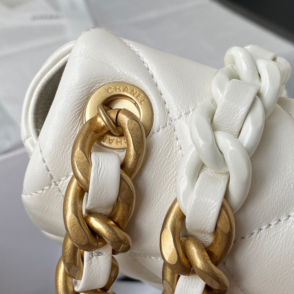 Chanel AS3206 Small Flap Bag Lambskin Gold-Tone Metal White