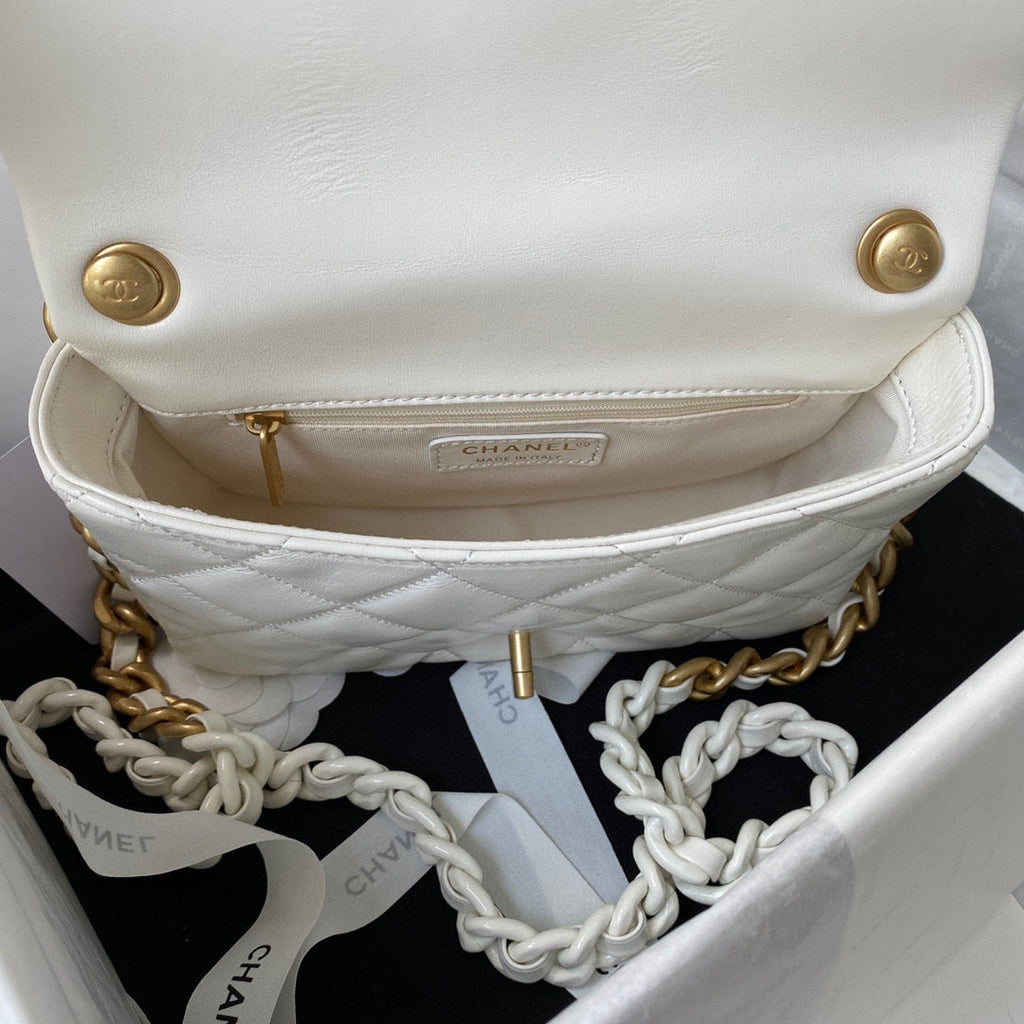 Chanel AS3206 Small Flap Bag Lambskin Gold-Tone Metal White