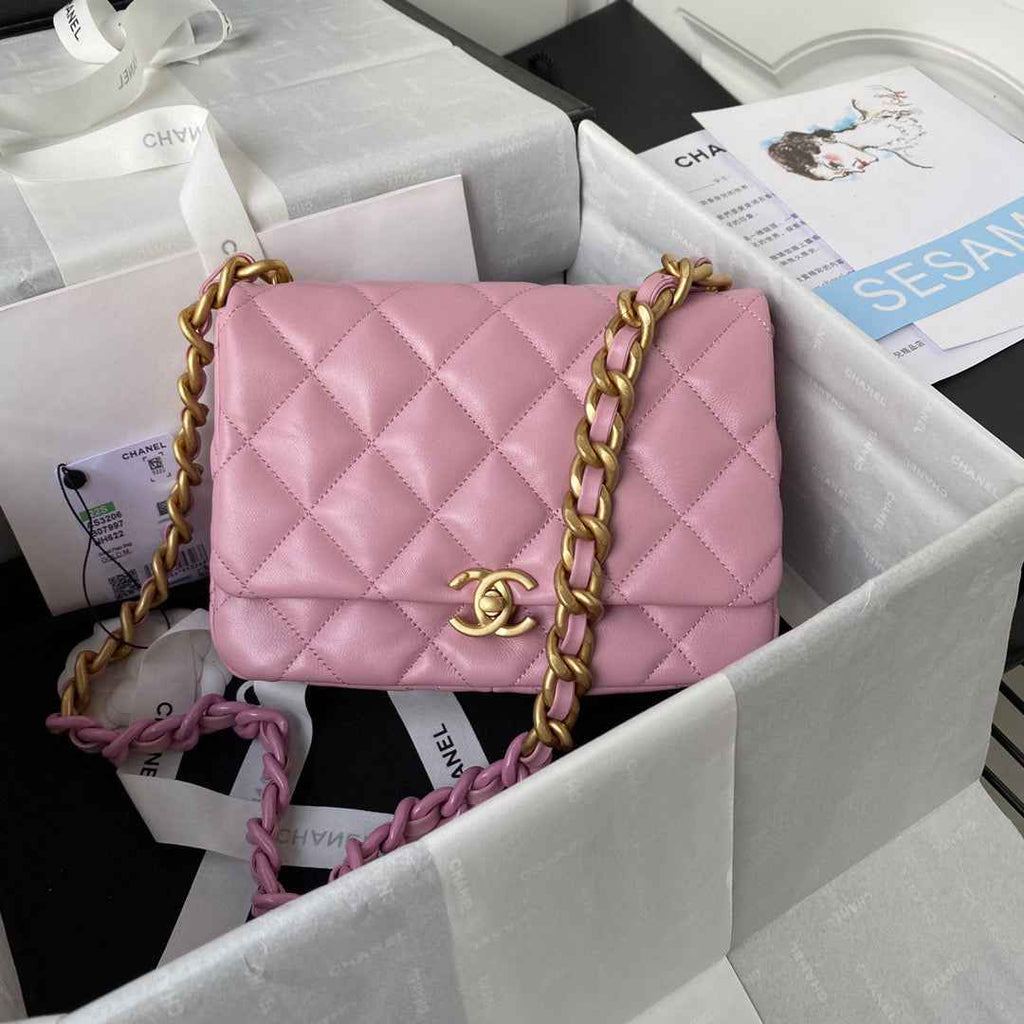 Chanel AS3206 Small Flap Bag Lambskin Gold-Tone Metal Pink