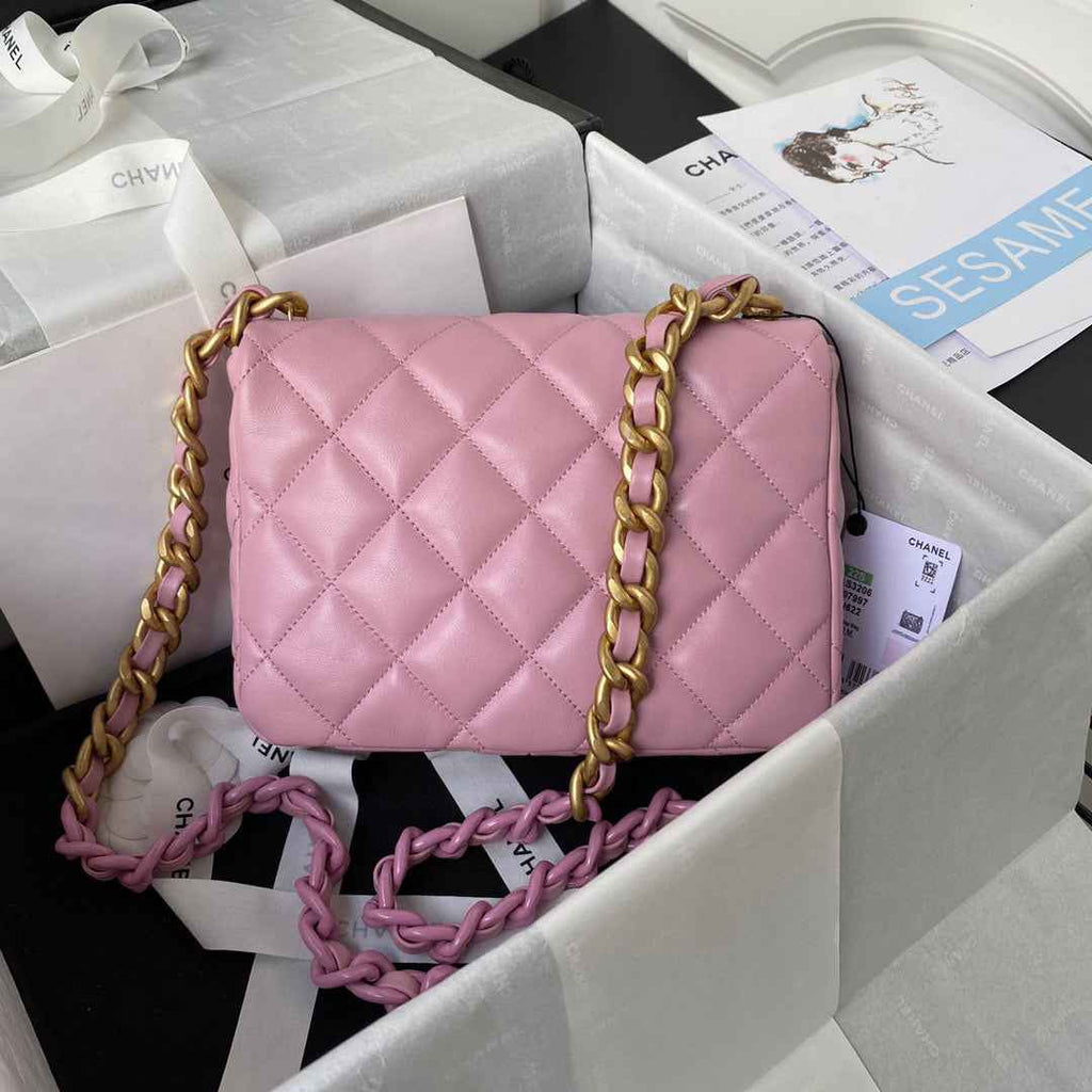 Chanel AS3206 Small Flap Bag Lambskin Gold-Tone Metal Pink
