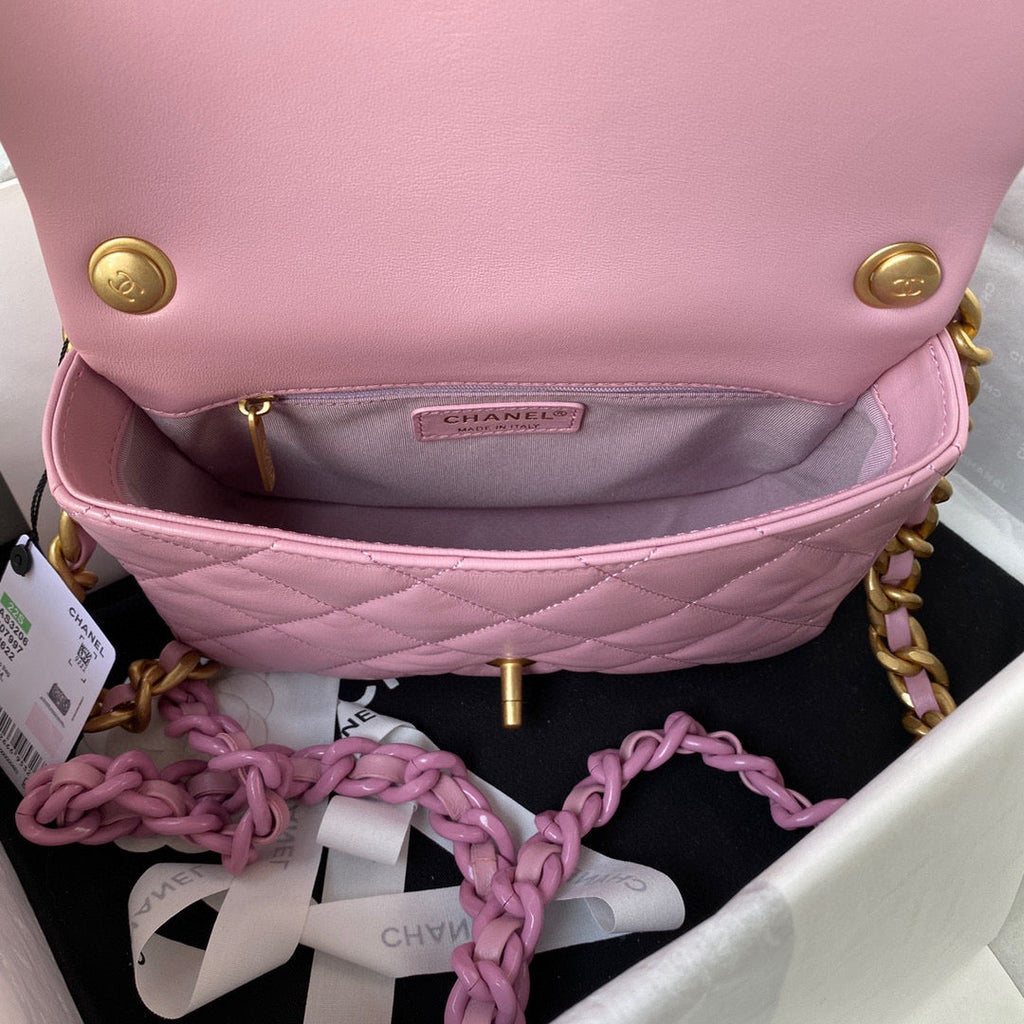 Chanel AS3206 Small Flap Bag Lambskin Gold-Tone Metal Pink
