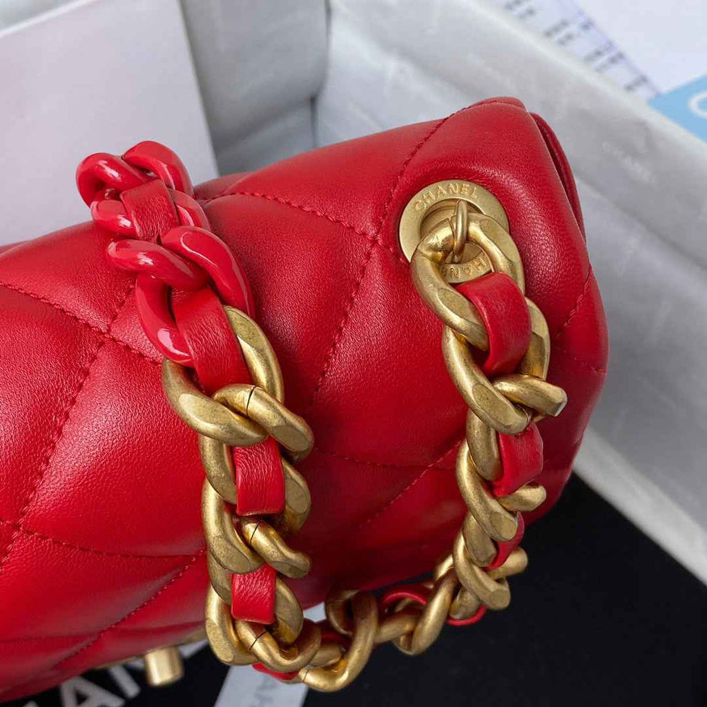 Chanel AS3206 Small Flap Bag Lambskin Gold-Tone Metal Red
