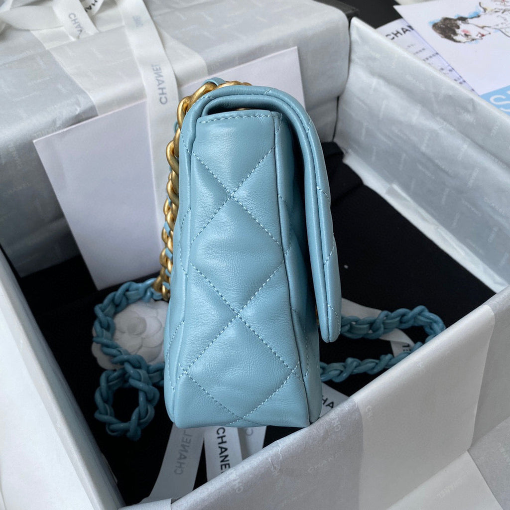 Chanel AS3206 Small Flap Bag Lambskin Gold-Tone Metal Blue