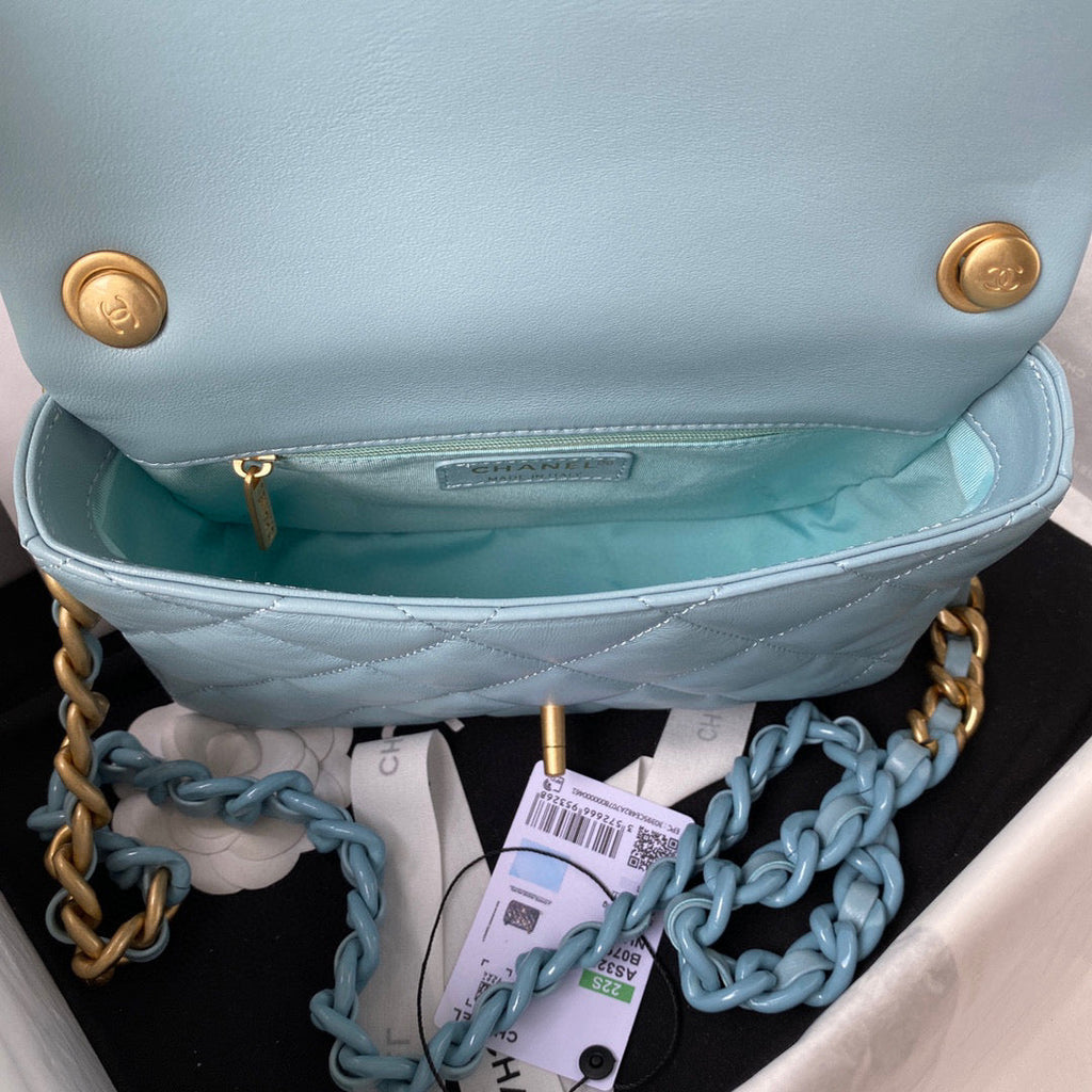 Chanel AS3206 Small Flap Bag Lambskin Gold-Tone Metal Blue
