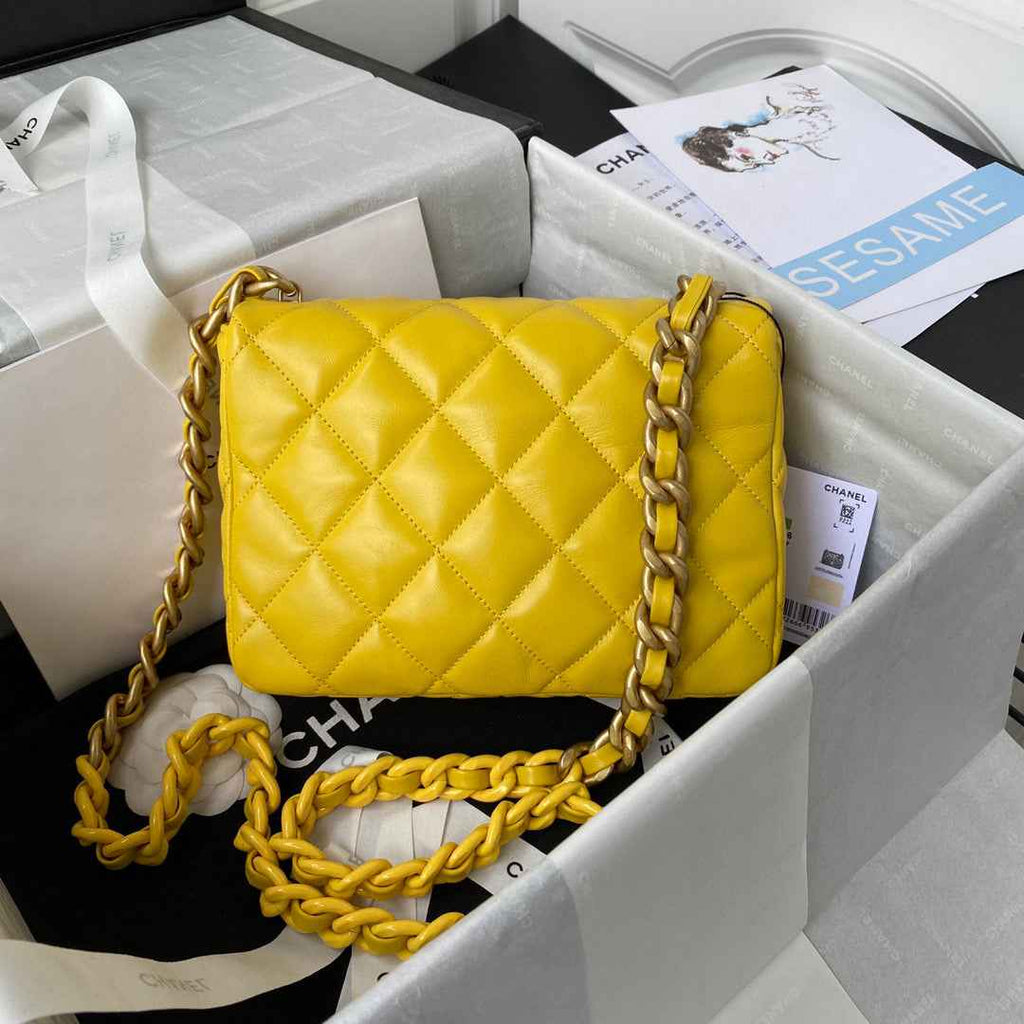 Chanel AS3206 Small Flap Bag Lambskin Gold-Tone Metal Yellow