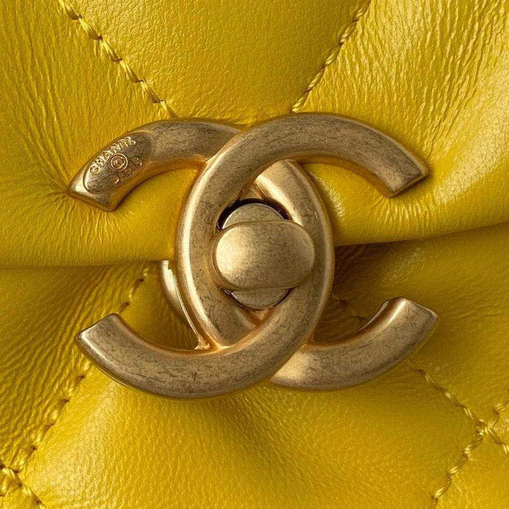 Chanel AS3206 Small Flap Bag Lambskin Gold-Tone Metal Yellow