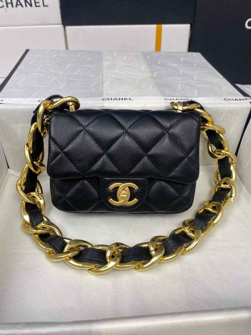 Chanel AS3213 Mini Flap Bag Lambskin Gold-Tone Metal Black