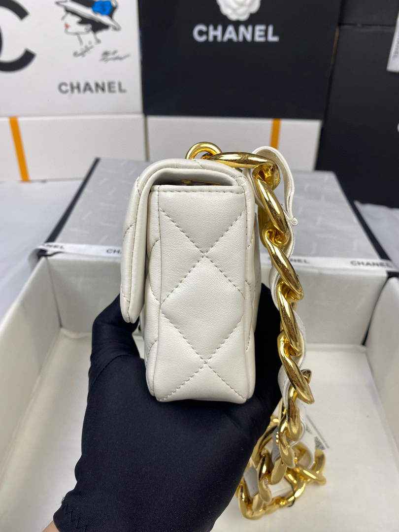 Chanel AS3213 Mini Flap Bag Lambskin Gold-Tone Metal Beige