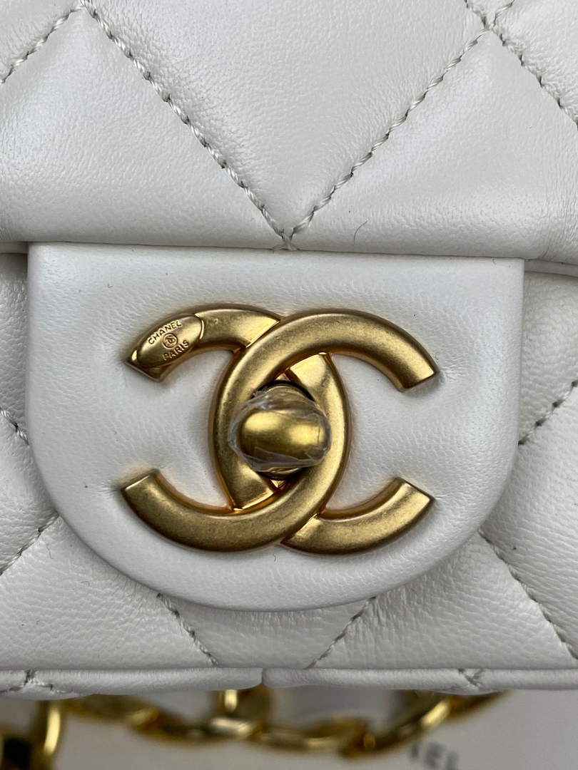 Chanel AS3213 Mini Flap Bag Lambskin Gold-Tone Metal Beige