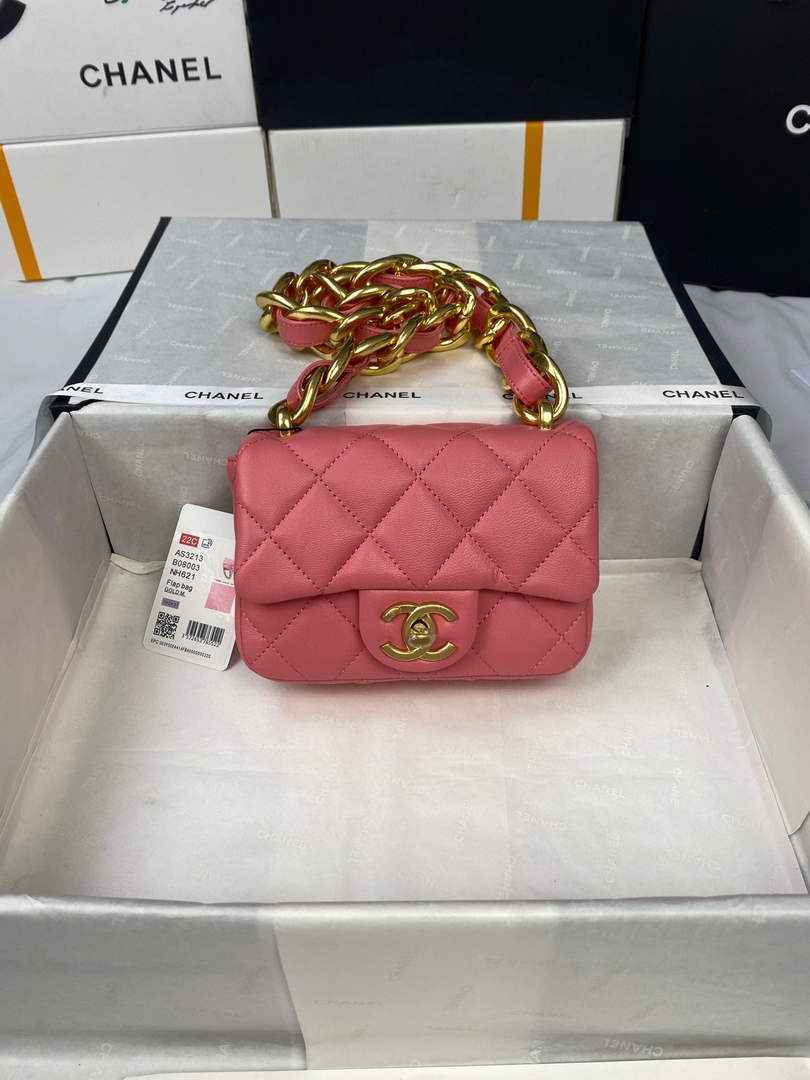 Chanel AS3213 Mini Flap Bag Lambskin Gold-Tone Metal Pink