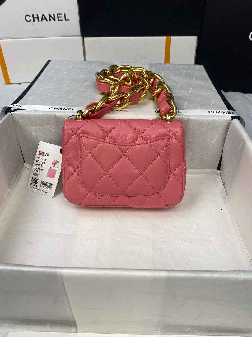 Chanel AS3213 Mini Flap Bag Lambskin Gold-Tone Metal Pink