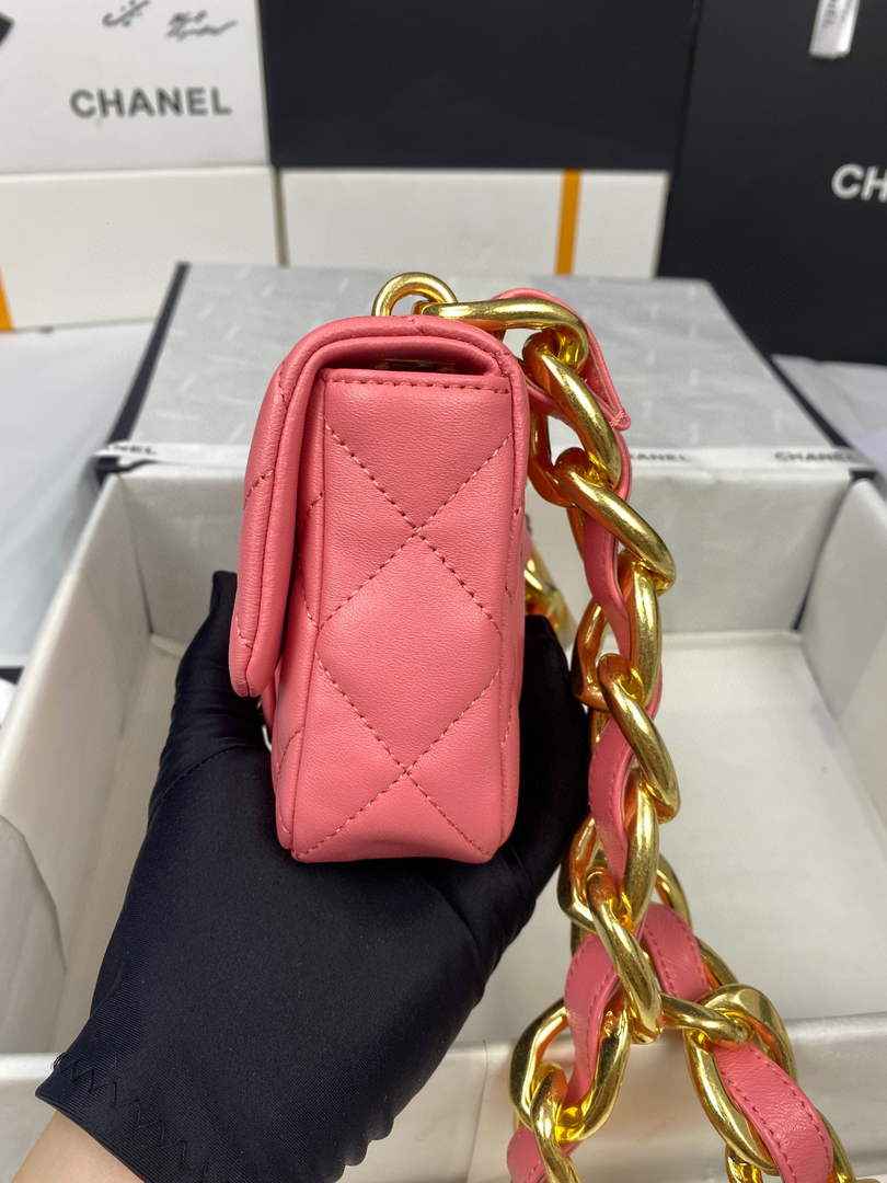 Chanel AS3213 Mini Flap Bag Lambskin Gold-Tone Metal Pink