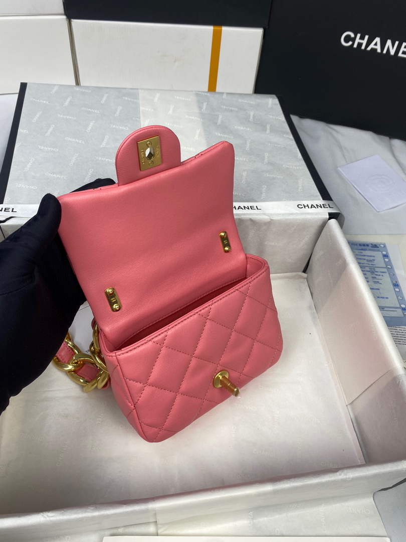 Chanel AS3213 Mini Flap Bag Lambskin Gold-Tone Metal Pink
