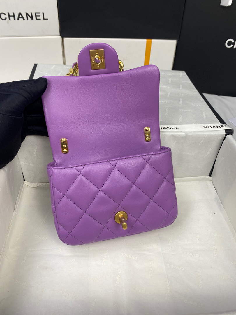 Chanel AS3213 Mini Flap Bag Lambskin Gold-Tone Metal purple