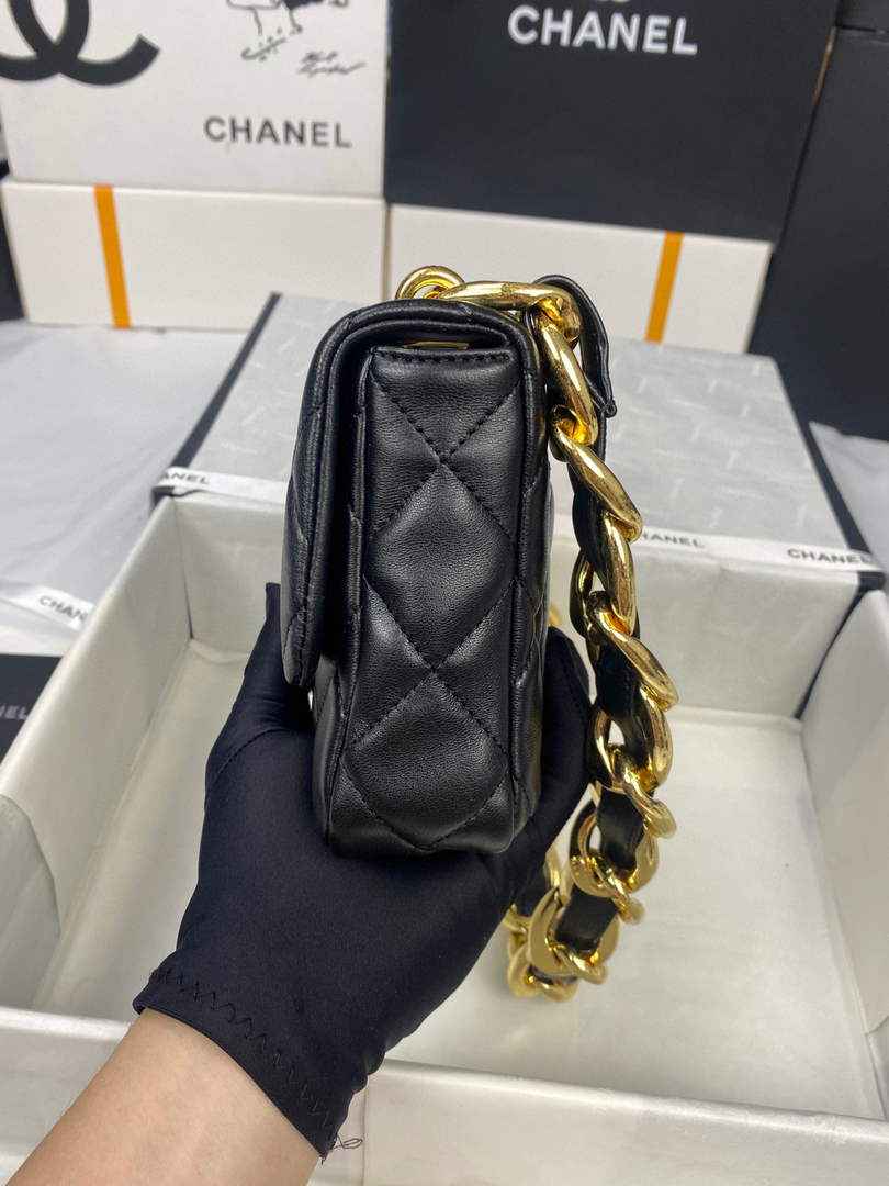 Chanel AS3214 Small Flap Bag Lambskin Gold-Tone Metal Black