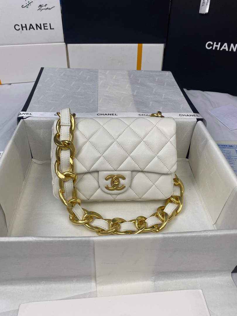 Chanel AS3214 Small Flap Bag Lambskin Gold-Tone Metal Beige