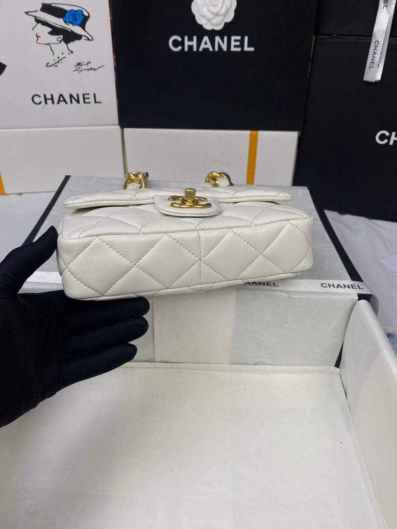 Chanel AS3214 Small Flap Bag Lambskin Gold-Tone Metal Beige