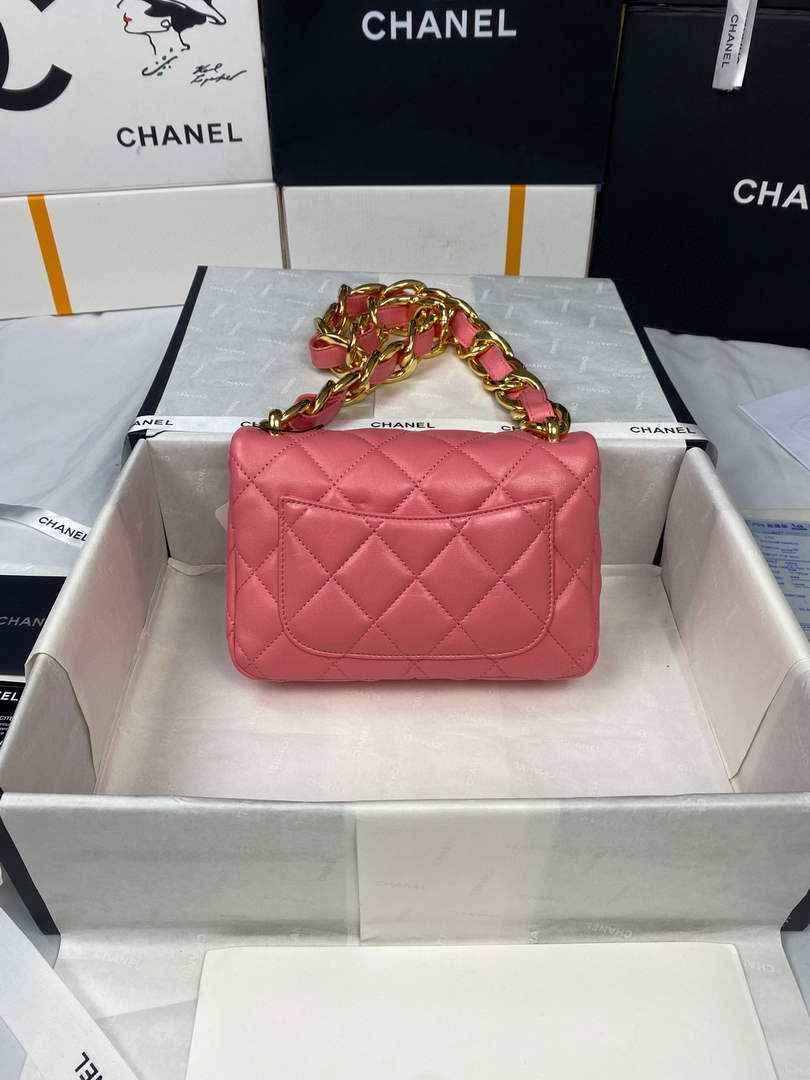 Chanel AS3214 Small Flap Bag Lambskin Gold-Tone Metal Pink