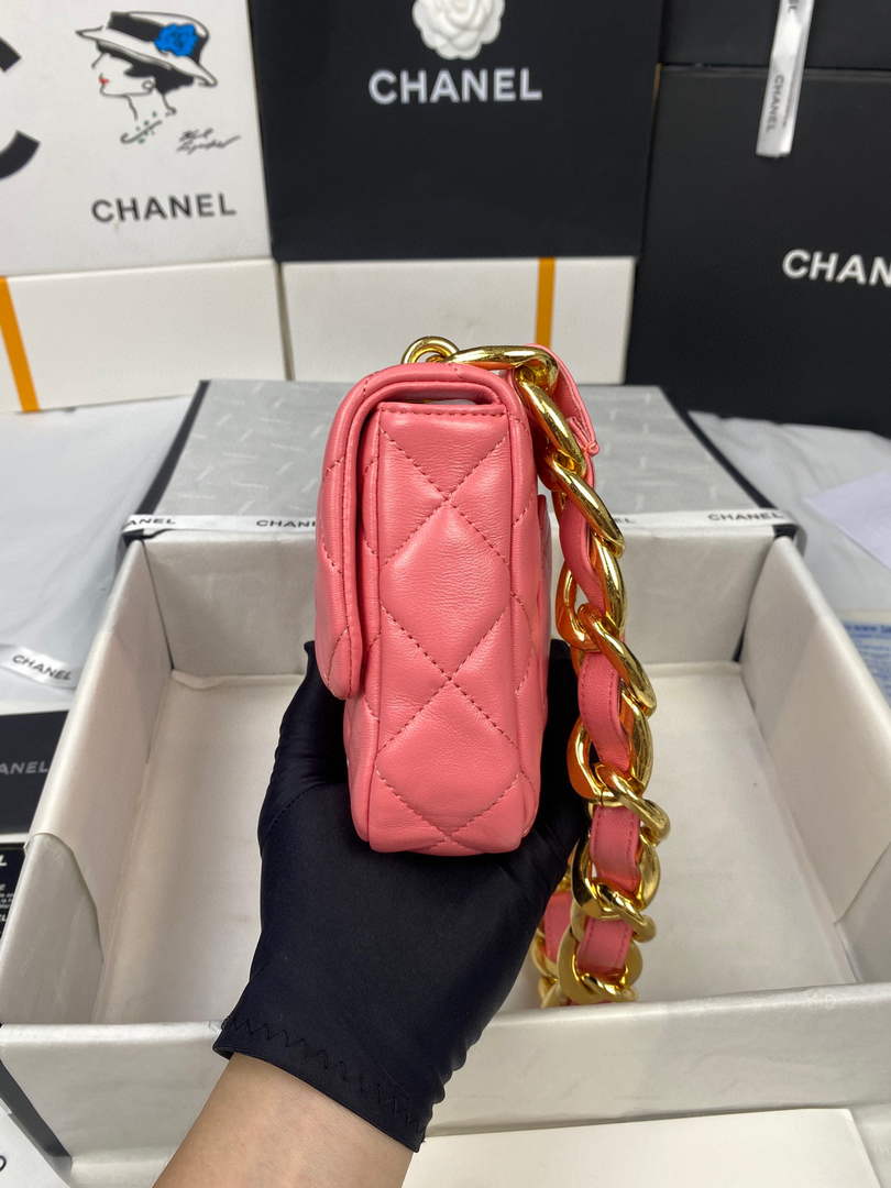 Chanel AS3214 Small Flap Bag Lambskin Gold-Tone Metal Pink