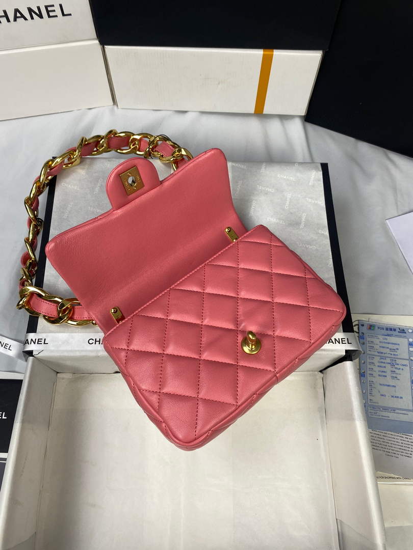 Chanel AS3214 Small Flap Bag Lambskin Gold-Tone Metal Pink