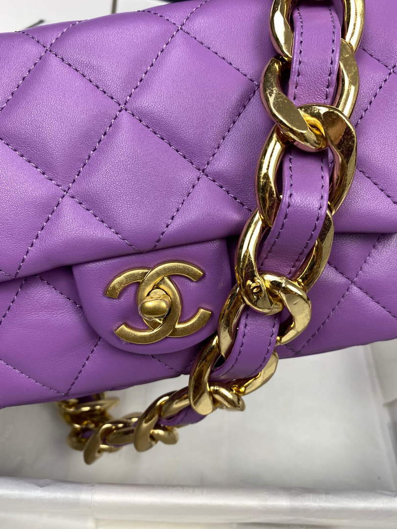 Chanel AS3214 Small Flap Bag Lambskin Gold-Tone Metal Purple
