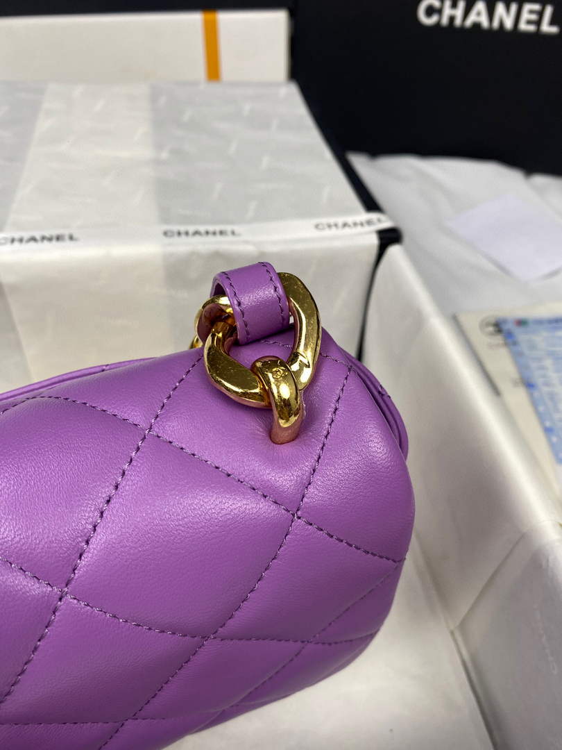 Chanel AS3214 Small Flap Bag Lambskin Gold-Tone Metal Purple