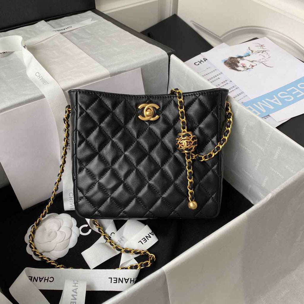 Chanel AS3259 Hobo Shoulder Lambskin Handbag Black