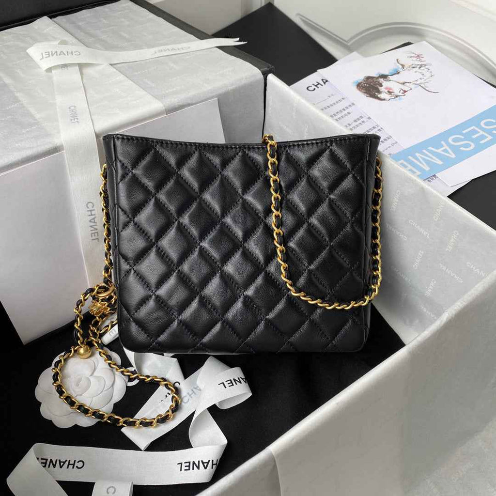 Chanel AS3259 Hobo Shoulder Lambskin Handbag Black